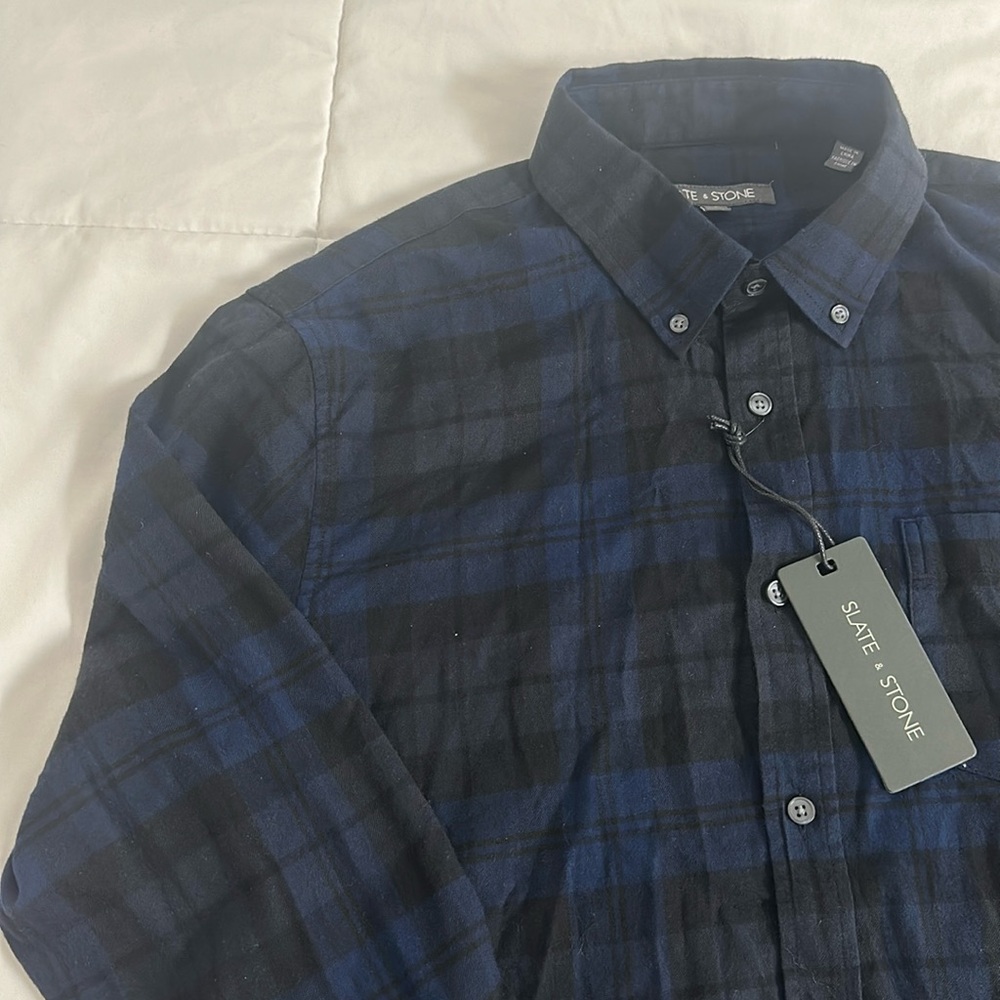 SLATE & STONE blue & black plaid flannel top